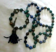 Rare Collier sautoir hippie Perles de verre multicolores bijou vintage 3327