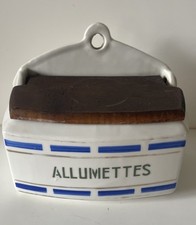 Ancienne Boîte à Allumettes Faience couvercle en Bois Collection Déco Cuisine