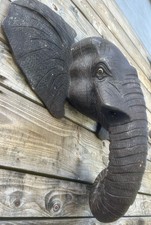 Tête Éléphant Bois Sculpté