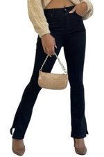 Pantalon Jean Noir Femme Taille Haute Patte d’Eléphant avec fente Taille Cintrée