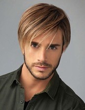 Perruque Synthétique Homme Brun Châtain Courte Coiffé Sur Le Côté +1 Bonnet