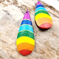 Boucles d'oreilles créoles en bois,bijoux,arc en ciel,multicolore,goutte