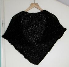  TRES BEAU CHALE NOIR BRILLANT TRICOTE A LA MAIN LAINE PHILDAR DIAMANT