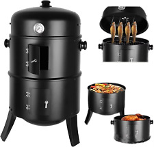 BARBECUE GRILL FUMOIR Charbon de Bois 3 en 1 SMOKER BBQ VIANDE CUISINE NEUF NOIR
