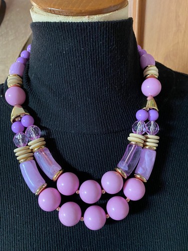 Collier double rang lilas rose - collier, lilas/rose