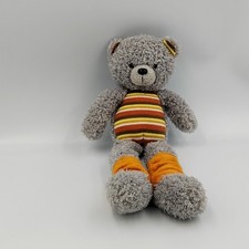 Doudou ours gris orange marron