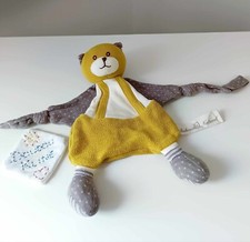 Doudou Plat/Mouchoir Chat/Ours Gris Jaune Moutarde Blanc Pois - Bukowski Natural