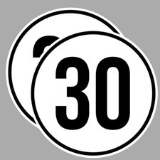 2 STICKERS VITESSE LIMITE 30KM/H REMORQUE TRACTEUR GRUE ENGIN CAR 20cm VA068