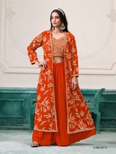 Ensemble Palazzo de style veste brodée fausse Georgette orange pour femmes...