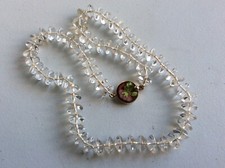 Collier 69 Perles Verre clair transparent fermoir cloisonné émail Fleur doré