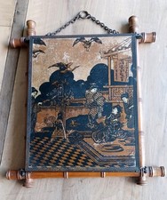 ancien miroir glace triptyque decor japonisant cadre Laiton bambou