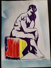 dessin homme nu, sur feuille A4, encre, peinture, érotisme, Abstrait
