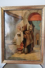 Tableau chromo encadré orientaliste. Scène coquine d'un curé selon Ortego 1878