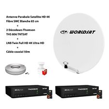 Kit Parabole Sat Fibre 85cm + 2 Décodeurs THS 806 TNTSAT + LNB Twin + Câble coax