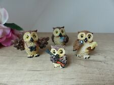 4 Figurines miniatures collection Famille chouettes hiboux Scènes de Vie Vintage