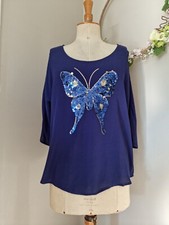 JS MILLENIUM : SUPERBE BLOUSE MARINE  PAPILLONS EN SEQUINS 