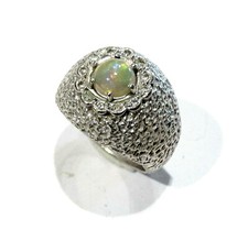 Bijou bague chevalière argent martelé  poinçon d'orfèvre opale d'Ethiopie T 51