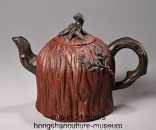 7.2" Old Chinese Marked Red clay purple clay Carved Branch Leaf Wine Tea Pot