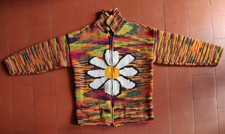 VESTE GILET unisexe TRICOT LAINE motif FLEUR MARGUERITE  Flower Power HIPPIES
