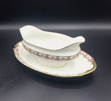 Très jolie saucière ancienne porcelaine décor fleurs rose doré Legrand et cie