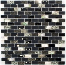Mosaïque carreau translucide brique pierre verre noir bain 87-B03S_f |10 plaques