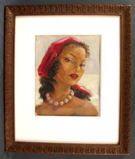 Tableau huile sur panneau Giulio Vittini vers 1930 Portrait Gitane