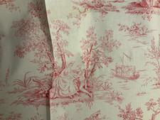 Linge Ancien Lot De 2 Rideaux En Toile De Jouy Rose