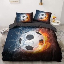 Housse de Couette Football 140x200 Garçons Flamme Eau 3D Parure de Lit Footba...
