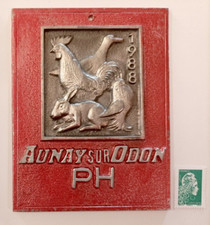 AUNAY-SUR-ODON Calvados 1988 aviculture - plaque de concours agricole en fonte