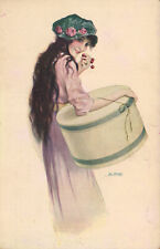 PC ARTIST SIGNED, LEO FONTAN, RISQUE, GLAMOUR LADY, Vintage Postcard (b50430)