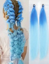 2X Extension Bleu Pale Rajout Synthétique Cheveux A Tressée Long 65cm