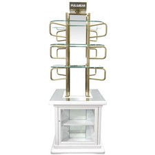 Vitrine étagère de magasin laiton et verre