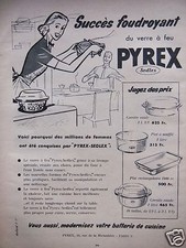PUBLICITÉ 1956 VERRE A FEU PYREX SEDLEX COCOTTE OVALE PLAT - ADVERTISING