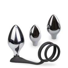 Plug métal bijou anal double anneau cockring avec 3 plugs