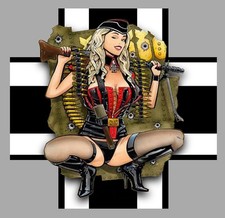 PINUP CROIX DE FER WW2 DUB COX ARMY 15cm AUTOCOLLANT/STICKER AUTO MOTO PC008
