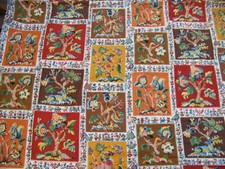 COUPON DE TISSU CADRES 6 MOTIFS DIFFERENTS CHANVRE LIN  - TIS 218