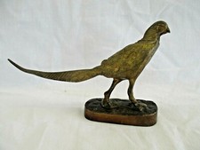 ANCIEN PETIT BRONZE DORE DE VIENNE DECOR  ANIMALIER PAON - FAISAN - PERDRIX 