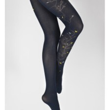 Berthe Aux Grands Pieds - Collants Arbre fond bleu oiseaux jaunes 40 D