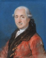 Tableau dessin pastel encadré portrait homme Louis XV 18ème siècle fourrure