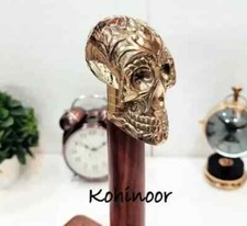 Vintage Antique Laiton Crâne Tête Poignée Nautique Décoratif Décontracté Canne