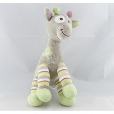 Doudou Girafe gris vert fleur