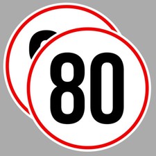 SET DE 2 STICKERS VITESSE LIMITE 80KM/H REMORQUE CAMION CARAVANE VAN 10cm VA072