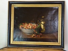 Arthur Alfred Brunel de Neuville (1852-1941) Tableau Ancien Nature Morte Cerises