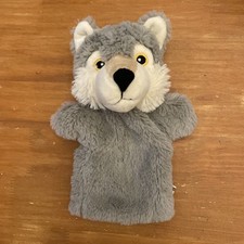 doudou Peluche marionnette loup gris Blanc Beige Jaune NATURE PLANET