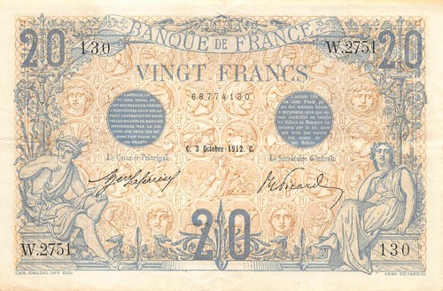 Billet banque francs bleu - billet, 20