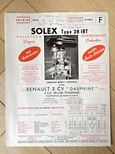 Brochure Fiche Technique Solex carburateurs Type 26 dis-2 Renault R4 - 4L
