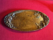 PLATEAU OVALE ANCIEN EN BOIS SCULPTÉ FRUITS / FLEURS DANS L’ESPRIT ART NOUVEAU