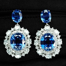 Boucles d'oreilles ovales glamour saphir bleu royal 17 carats en argent...