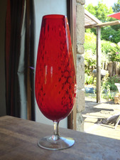 rare grand vase verre Empoli couleur rouge taille XXL 49.5 cm vintage 70's