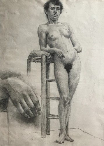 Grand dessin ancien - ancien, nu